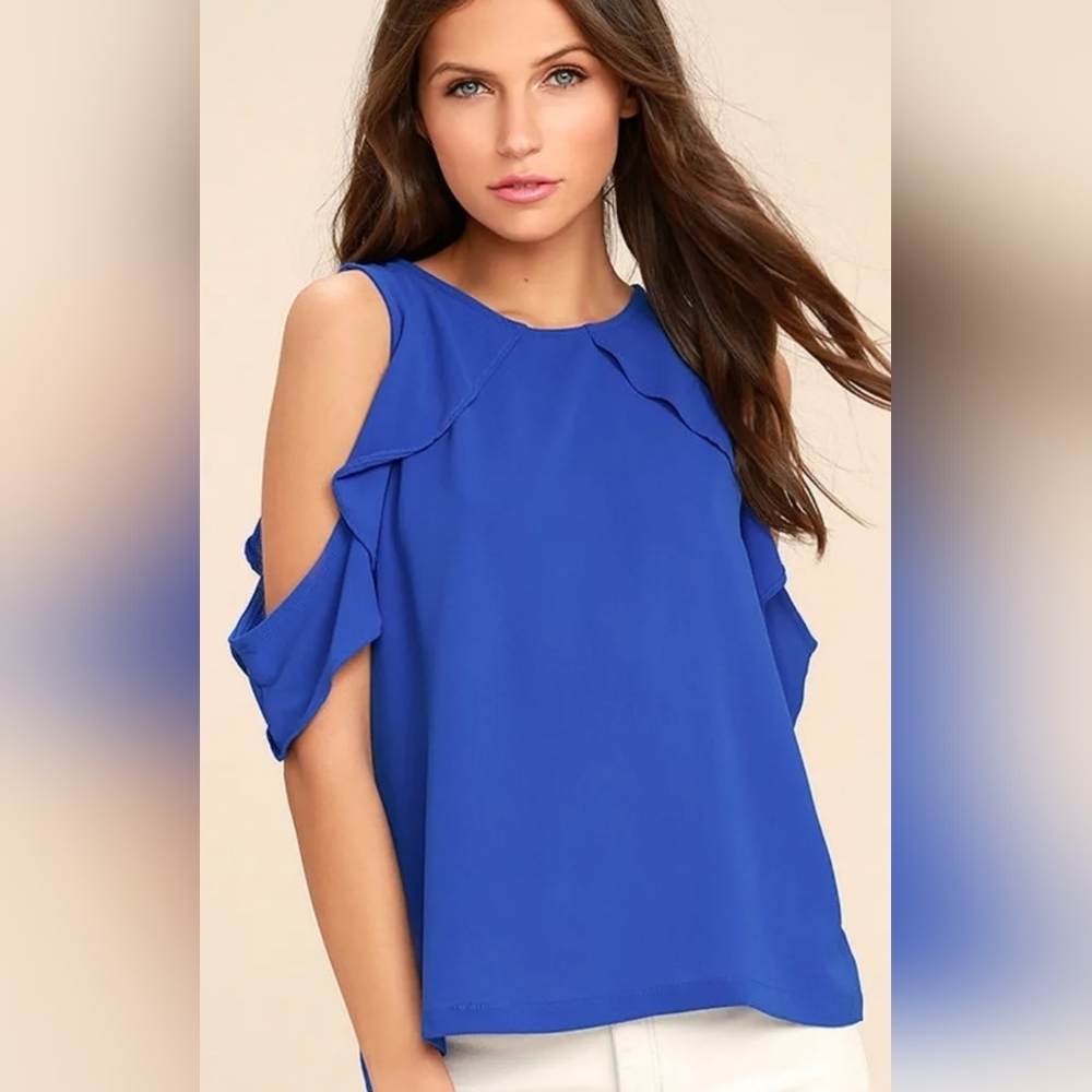 Lulu's Royal Blue Cold Shoulder Short Sleeve Top XS